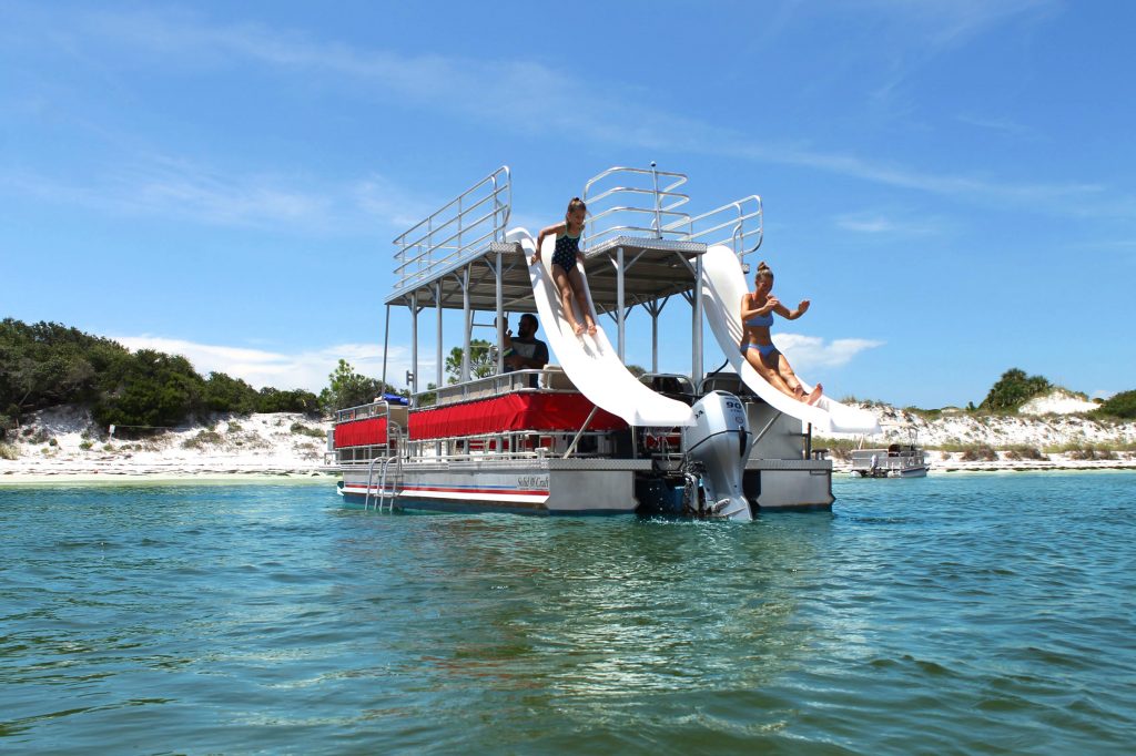 Have fun on a double decker pontoon boat at Shell Island